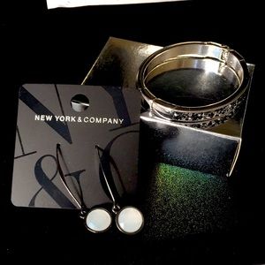 Silver Clasp Bracelet & White and Silver Earrings